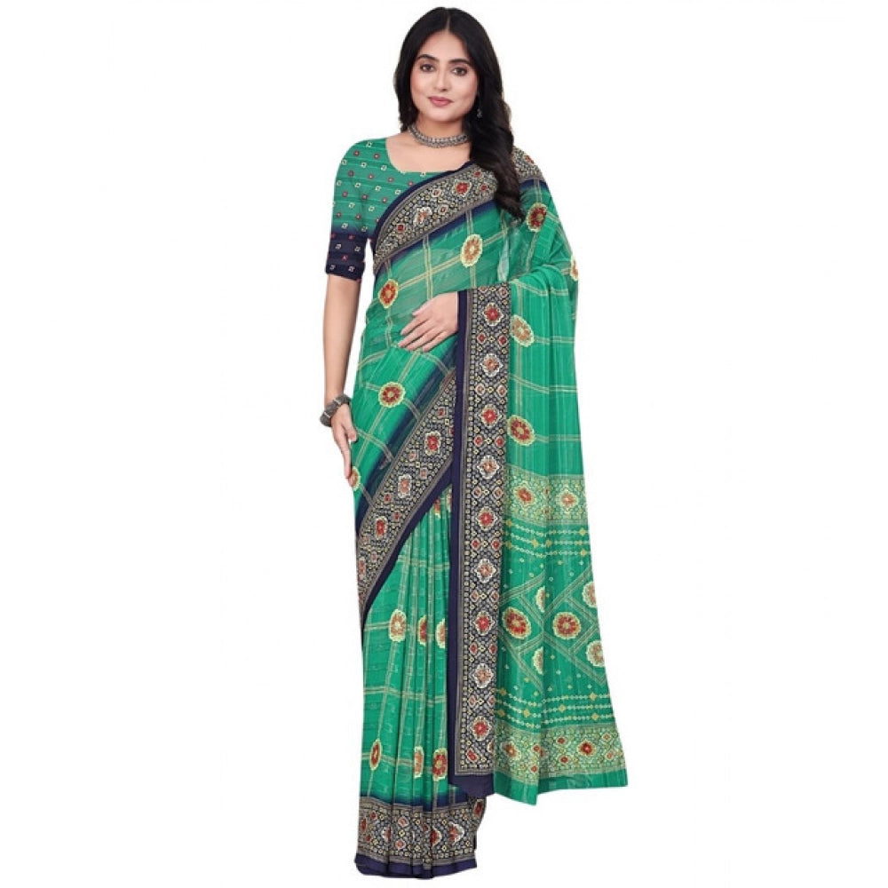 Amfyn Women's Art Silk Printed Saree With Unstitched Blouse 5.5Mtr (Green)
