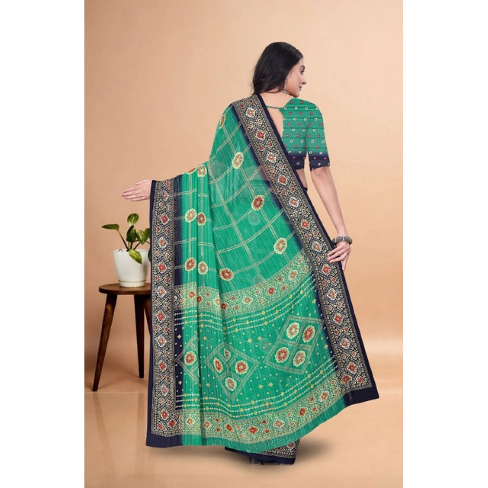 Amfyn Women's Art Silk Printed Saree With Unstitched Blouse 5.5Mtr (Green)