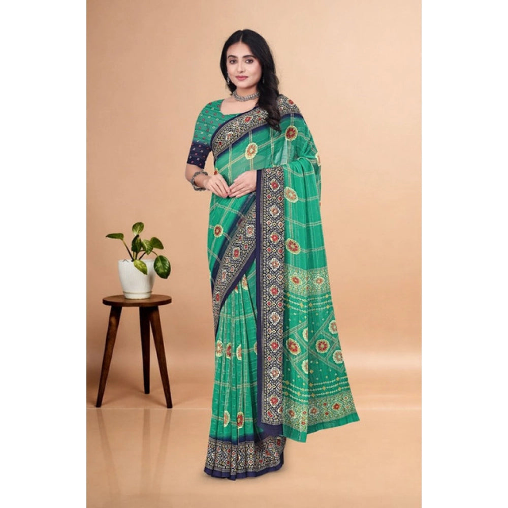 Amfyn Women's Art Silk Printed Saree With Unstitched Blouse 5.5Mtr (Green)