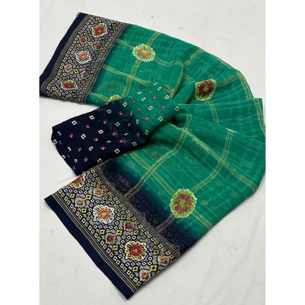 Amfyn Women's Art Silk Printed Saree With Unstitched Blouse 5.5Mtr (Green)