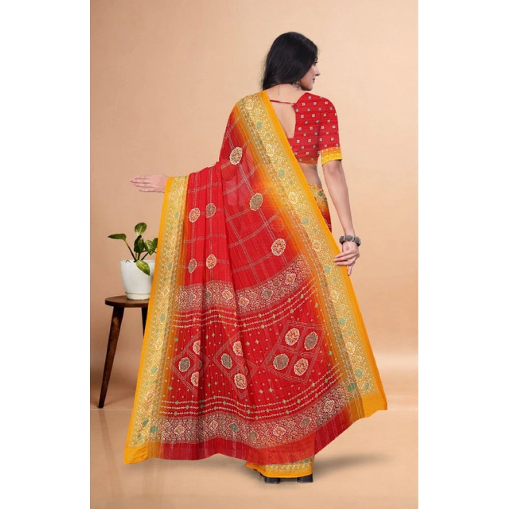 Amfyn Women's Art Silk Printed Saree With Unstitched Blouse 5.5Mtr (Red)
