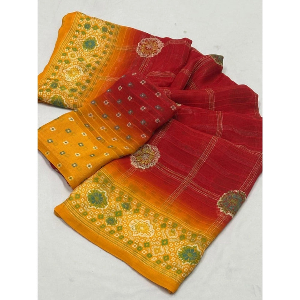 Amfyn Women's Art Silk Printed Saree With Unstitched Blouse 5.5Mtr (Red)