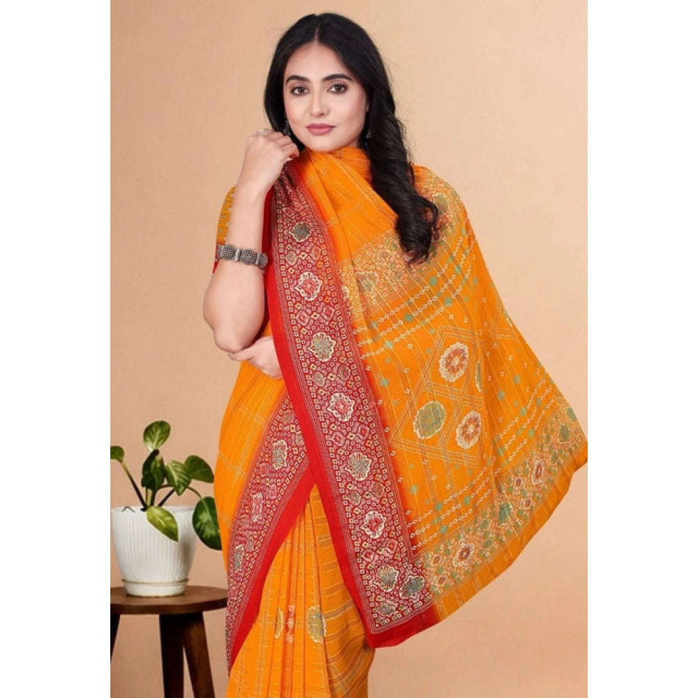 Amfyn Women's Art Silk Printed Saree With Unstitched Blouse 5.5Mtr (Yellow)