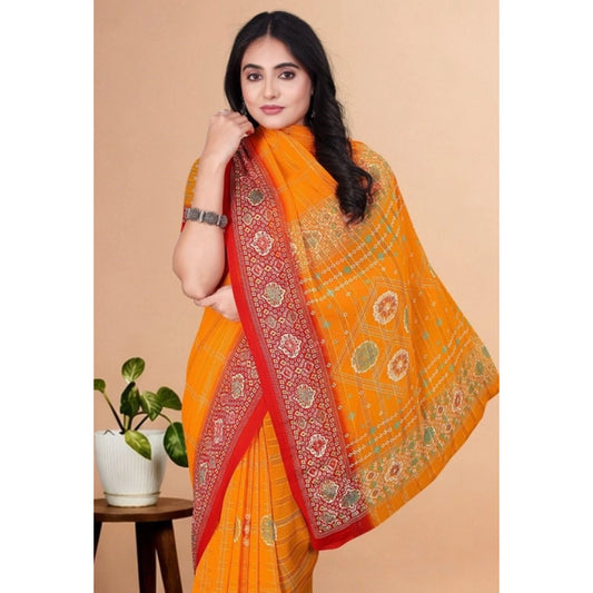 Amfyn Women's Art Silk Printed Saree With Unstitched Blouse 5.5Mtr (Yellow)