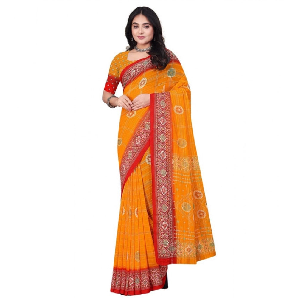 Amfyn Women's Art Silk Printed Saree With Unstitched Blouse 5.5Mtr (Yellow)