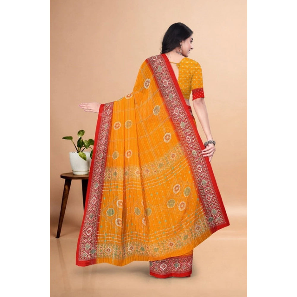 Amfyn Women's Art Silk Printed Saree With Unstitched Blouse 5.5Mtr (Yellow)