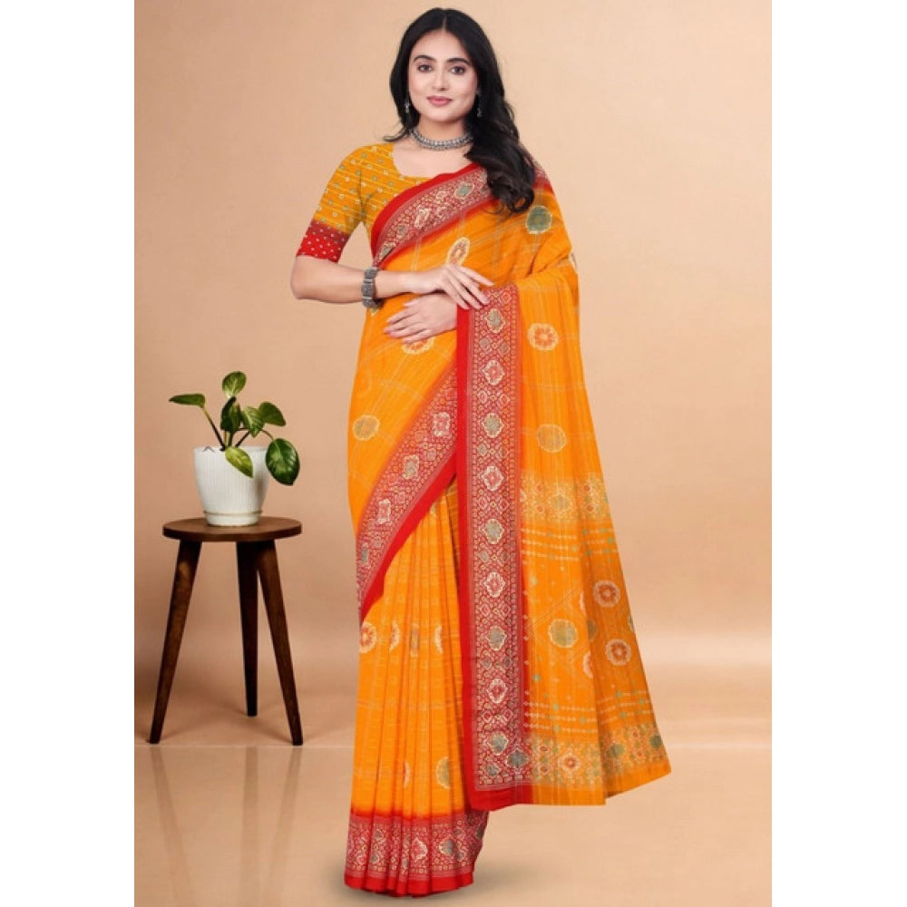Amfyn Women's Art Silk Printed Saree With Unstitched Blouse 5.5Mtr (Yellow)