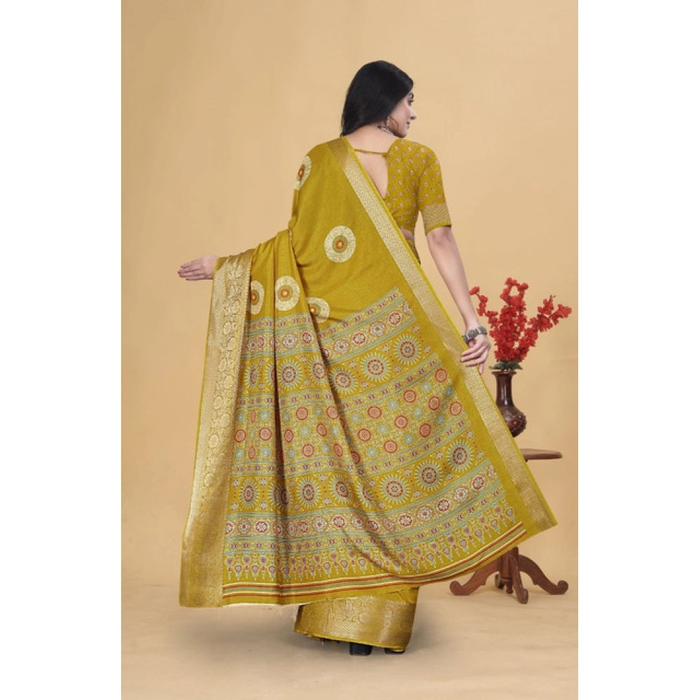 Amfyn Women's Art Silk Printed Saree With Unstitched Blouse 5.5Mtr (Mustard)