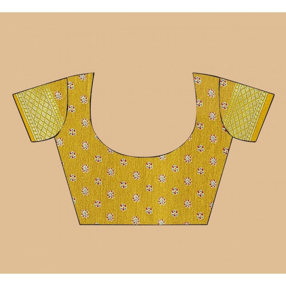 Amfyn Women's Art Silk Printed Saree With Unstitched Blouse 5.5Mtr (Mustard)