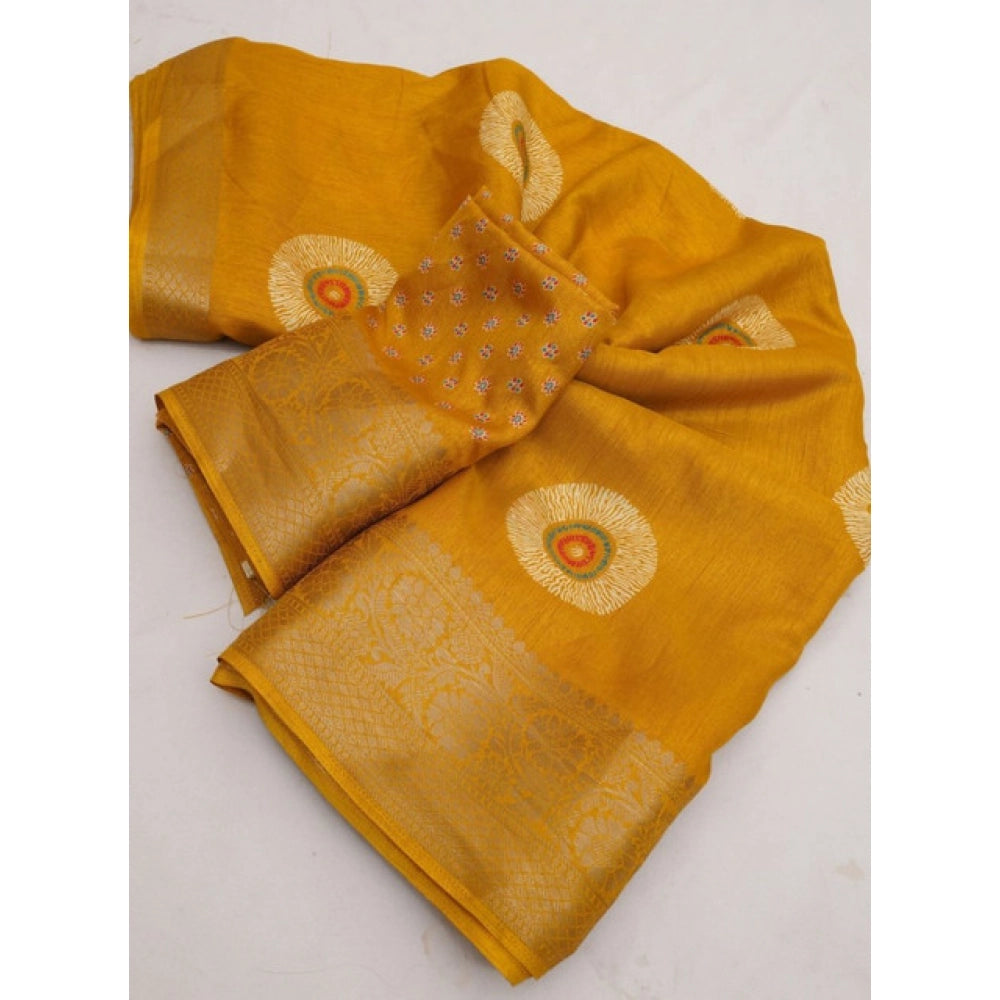 Amfyn Women's Art Silk Printed Saree With Unstitched Blouse 5.5Mtr (Mustard)