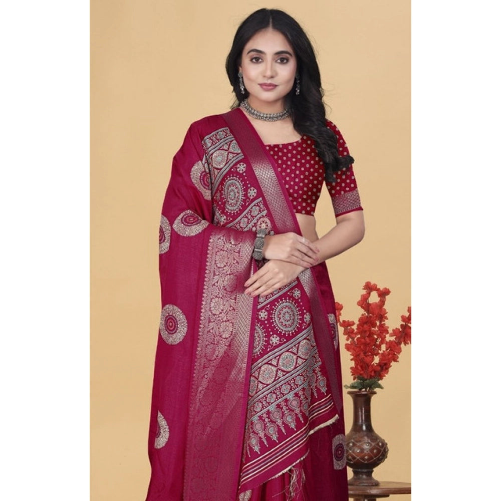 Amfyn Women's Art Silk Printed Saree With Unstitched Blouse 5.5Mtr (Pink)