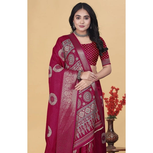 Amfyn Women's Art Silk Printed Saree With Unstitched Blouse 5.5Mtr (Pink)