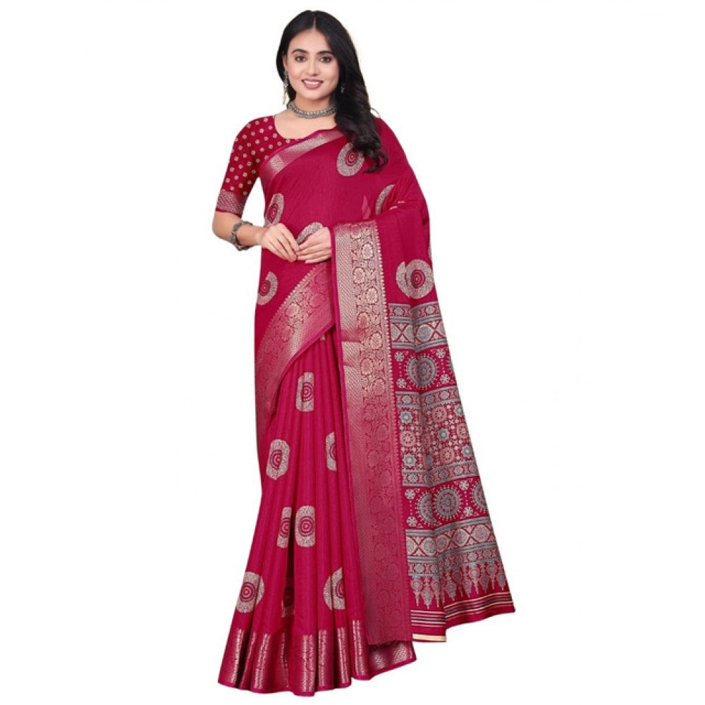 Amfyn Women's Art Silk Printed Saree With Unstitched Blouse 5.5Mtr (Pink)