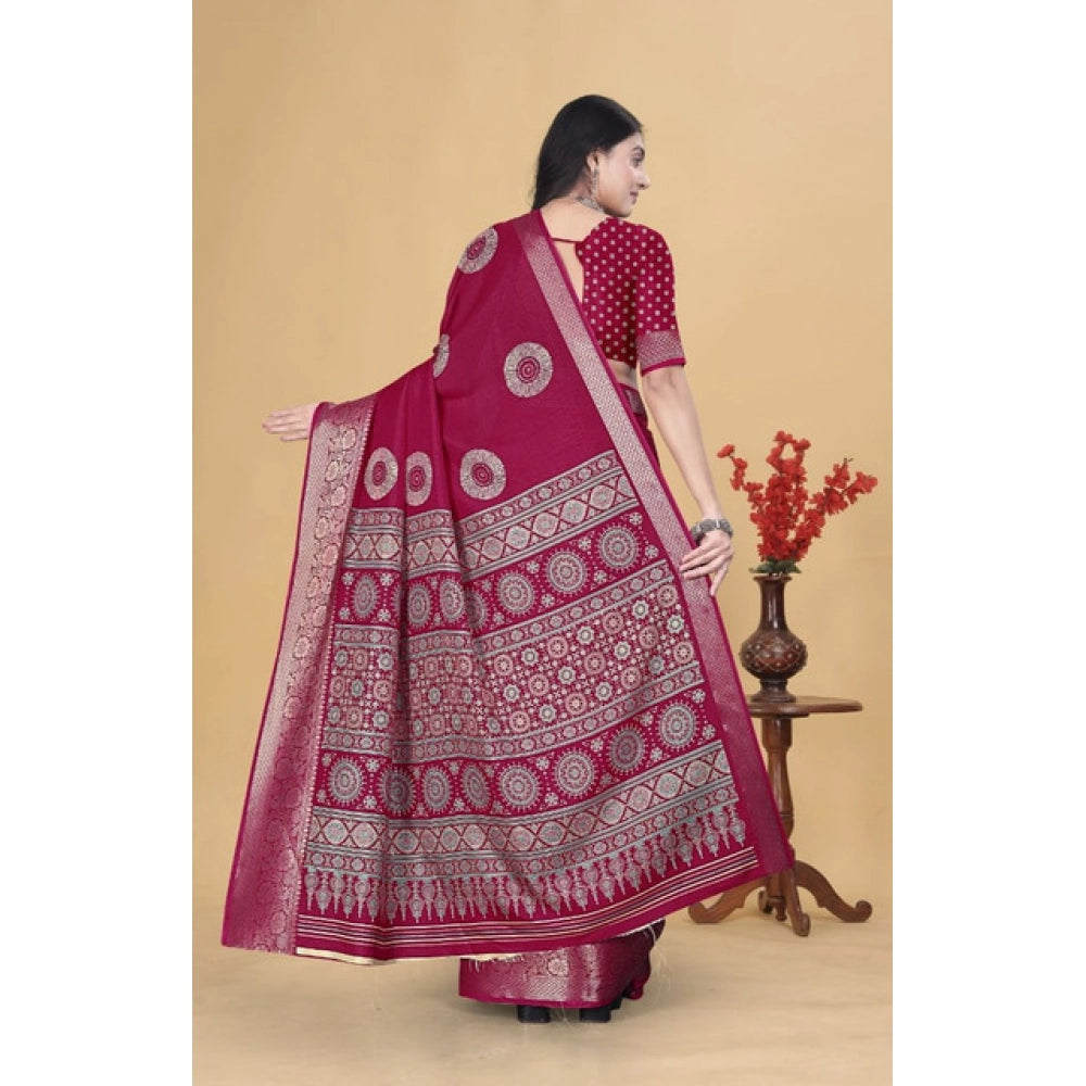 Amfyn Women's Art Silk Printed Saree With Unstitched Blouse 5.5Mtr (Pink)