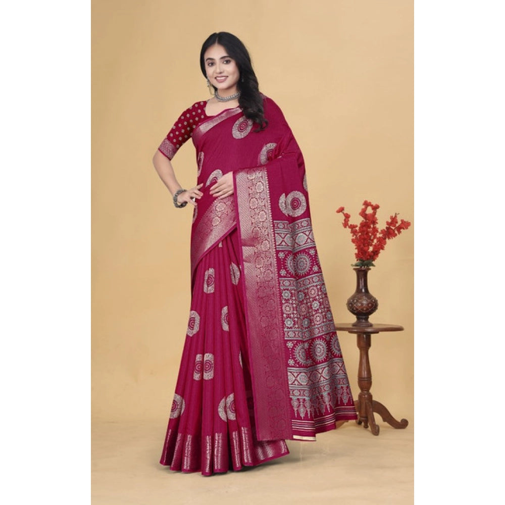Amfyn Women's Art Silk Printed Saree With Unstitched Blouse 5.5Mtr (Pink)