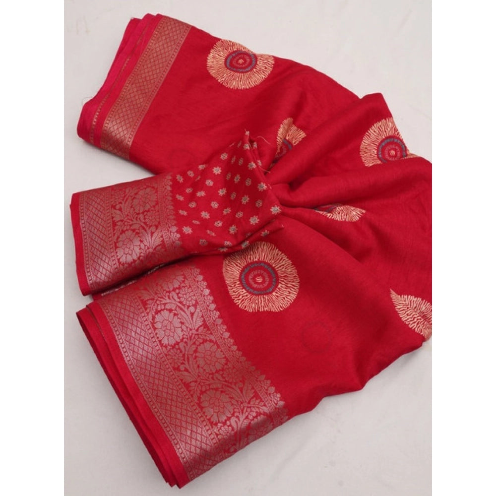 Amfyn Women's Art Silk Printed Saree With Unstitched Blouse 5.5Mtr (Red)
