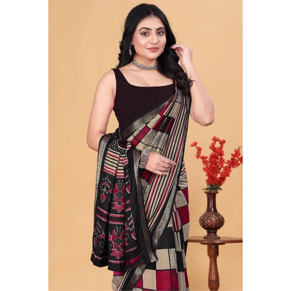 Amfyn Women's Dupion Silk Block Printed Saree With Unstitched Blouse 5.5Mtr (Multicolor)