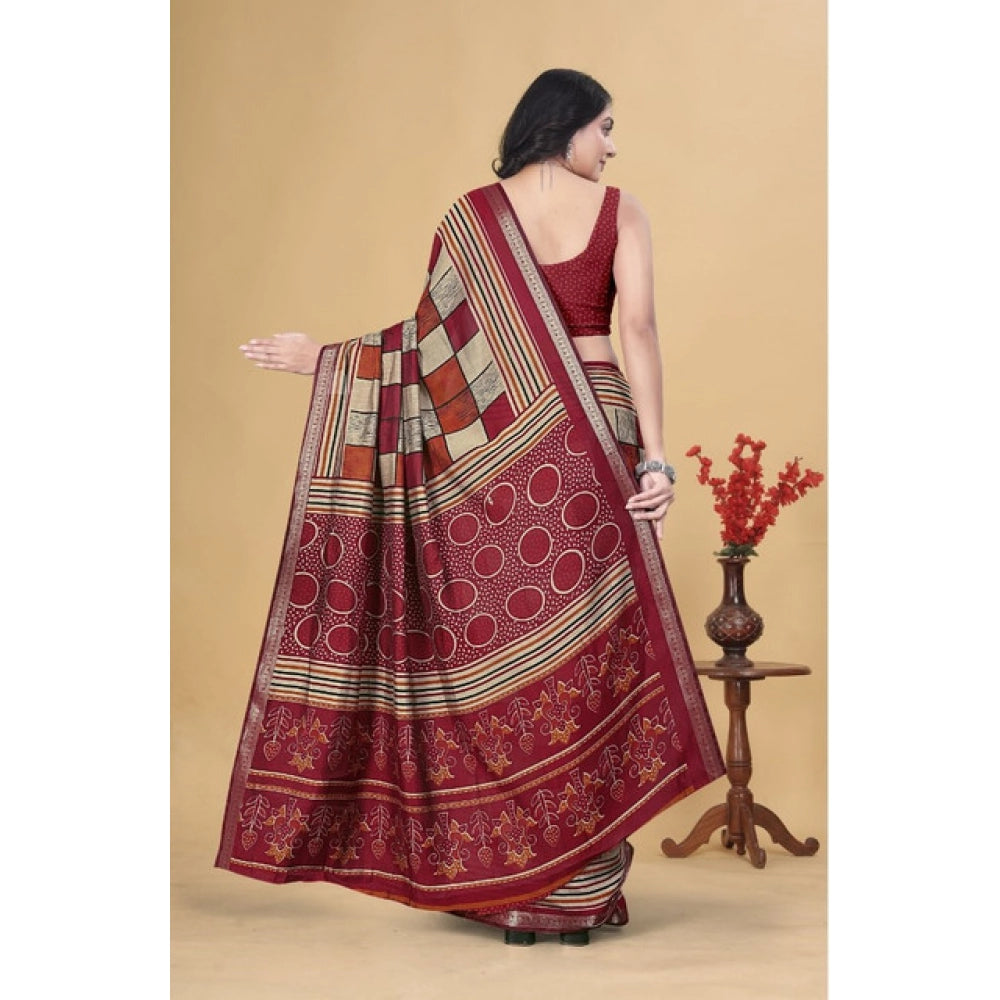 Amfyn Women's Dupion Silk Block Printed Saree With Unstitched Blouse 5.5Mtr (Multicolor)