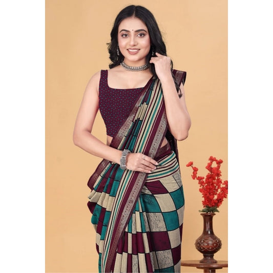 Amfyn Women's Dupion Silk Block Printed Saree With Unstitched Blouse 5.5Mtr (Multicolor)