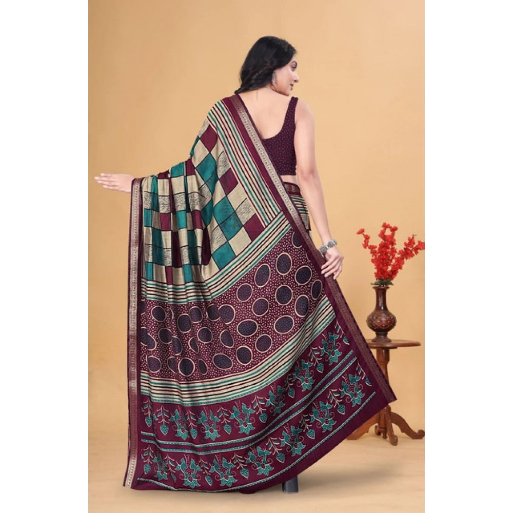Amfyn Women's Dupion Silk Block Printed Saree With Unstitched Blouse 5.5Mtr (Multicolor)