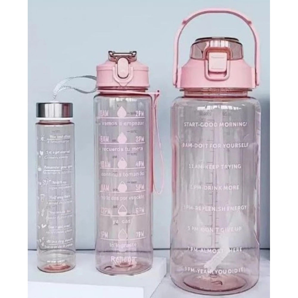 Amfyn 3 PCS Transparent Motivational Water Bottles (Pink)