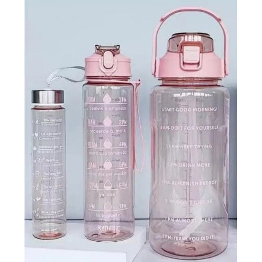 Amfyn 3 PCS Transparent Motivational Water Bottles (Pink)