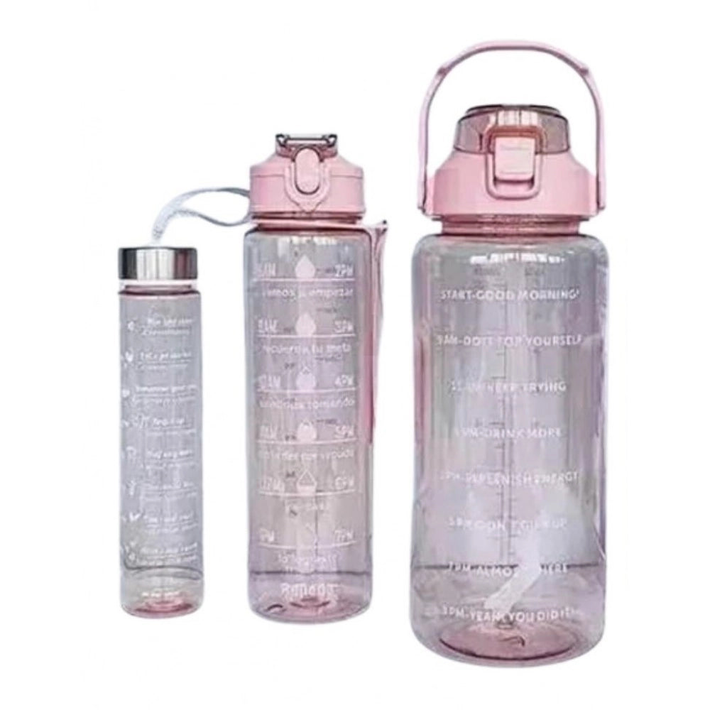 Amfyn 3 PCS Transparent Motivational Water Bottles (Pink)