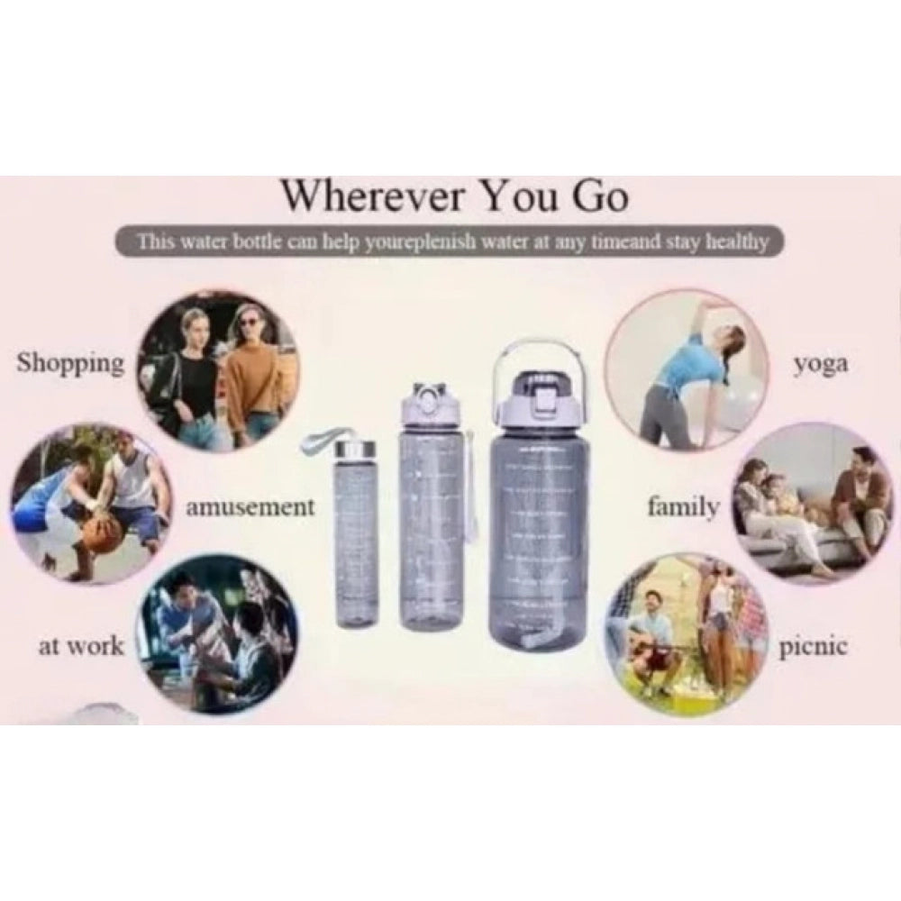Amfyn 3 PCS Transparent Motivational Water Bottles (Pink)