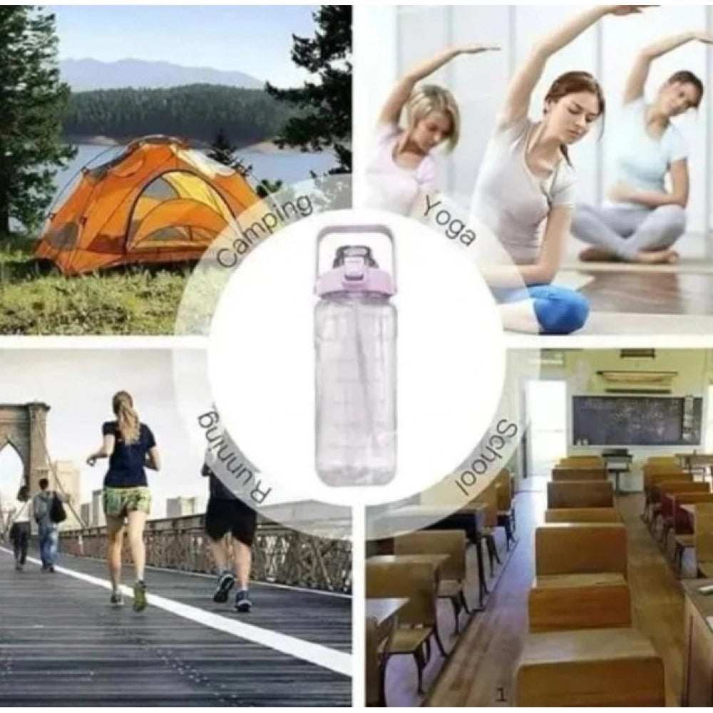 Amfyn 3 PCS Transparent Motivational Water Bottles (Pink)