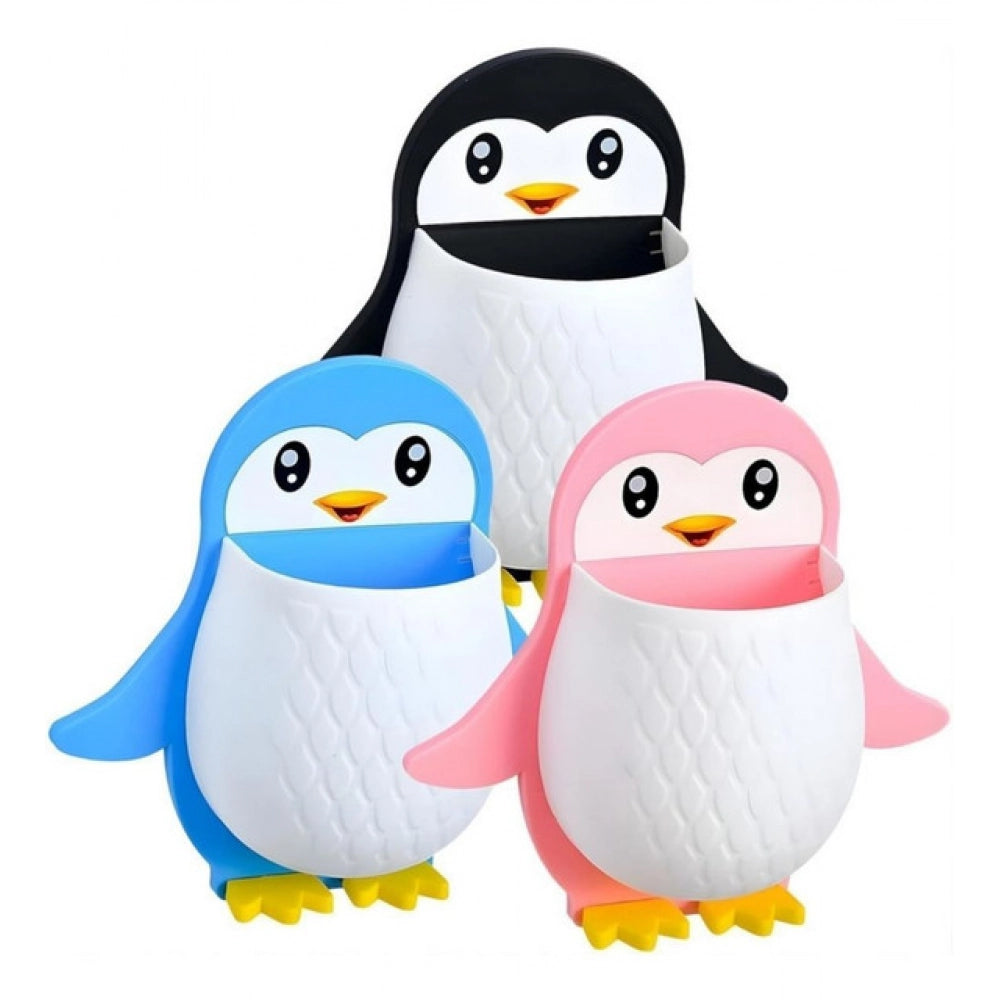 Amfyn Pack of 3 Wall Mounted Penguin Design Toothpaste Holder (Multicolor)