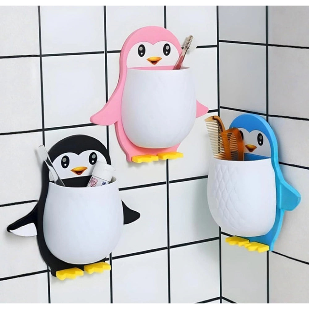 Amfyn Pack of 3 Wall Mounted Penguin Design Toothpaste Holder (Multicolor)