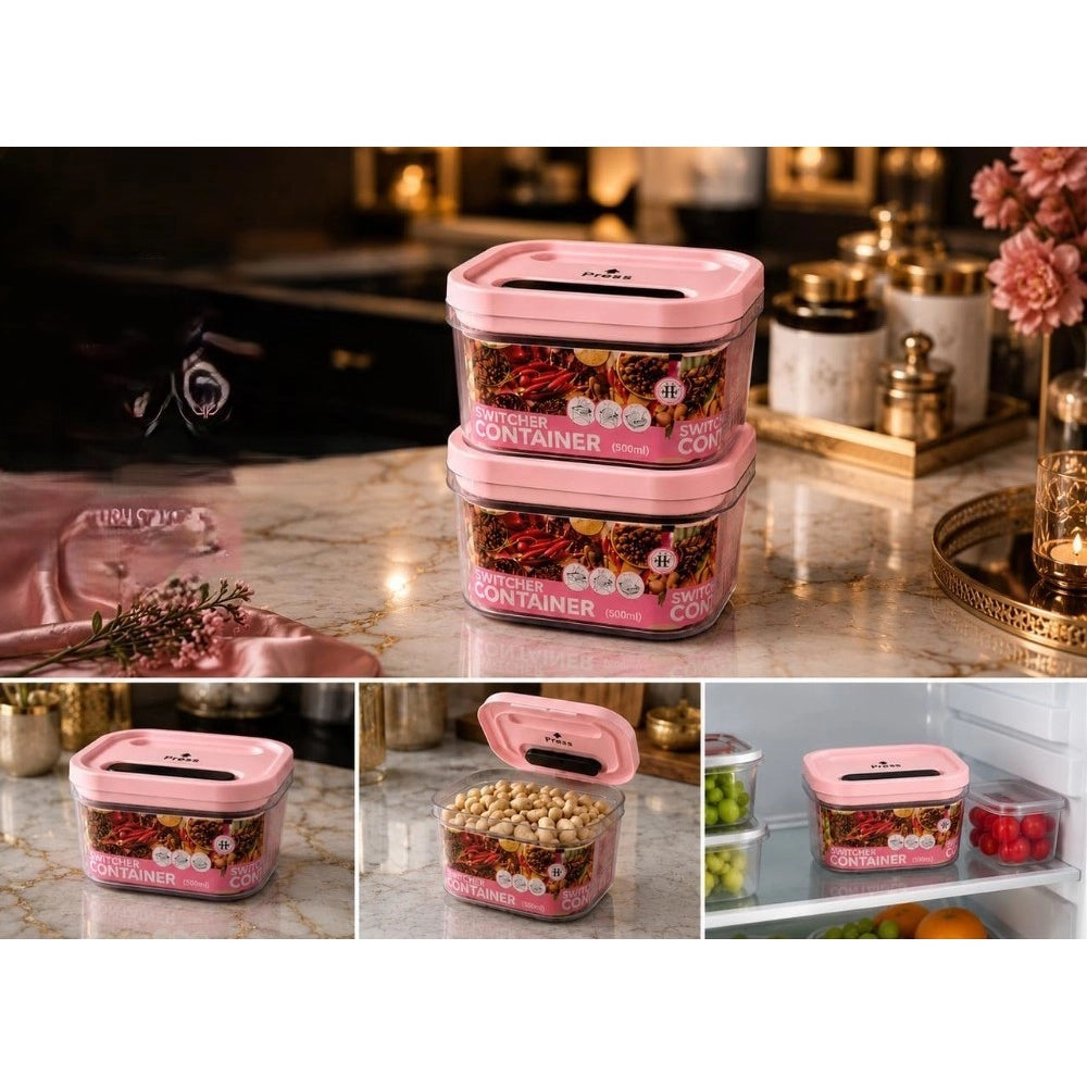 Amfyn Pack of 2 Switchers Airtight Storage Container Set 500 ML (Pink)