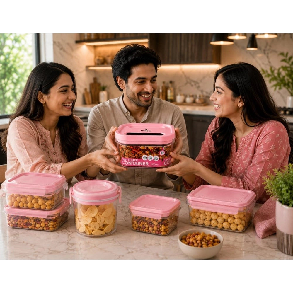 Amfyn Pack of 2 Switchers Airtight Storage Container Set 500 ML (Pink)