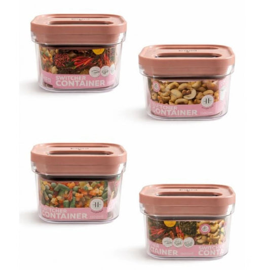 Amfyn Pack of 4 Switchers Airtight Storage Container Set 500 ML (Pink)