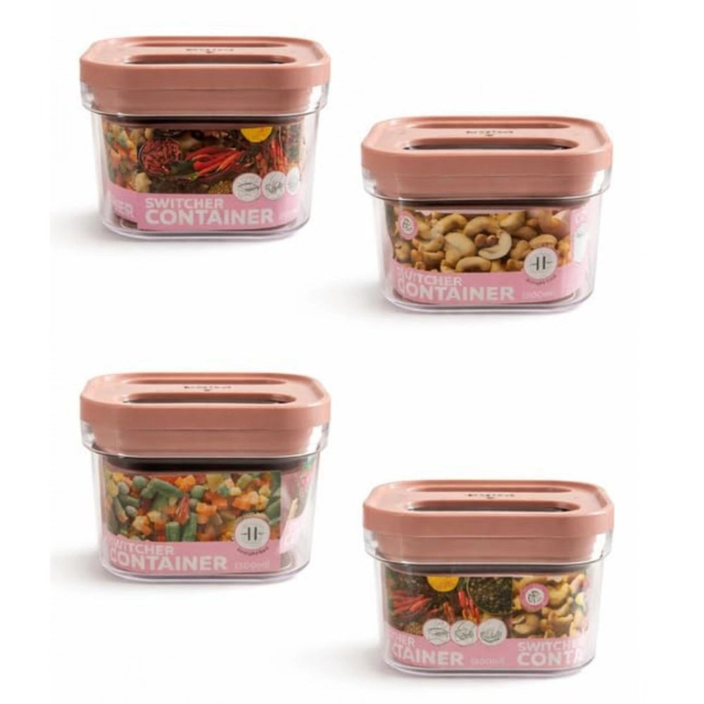 Amfyn Pack of 4 Switchers Airtight Storage Container Set 500 ML (Pink)