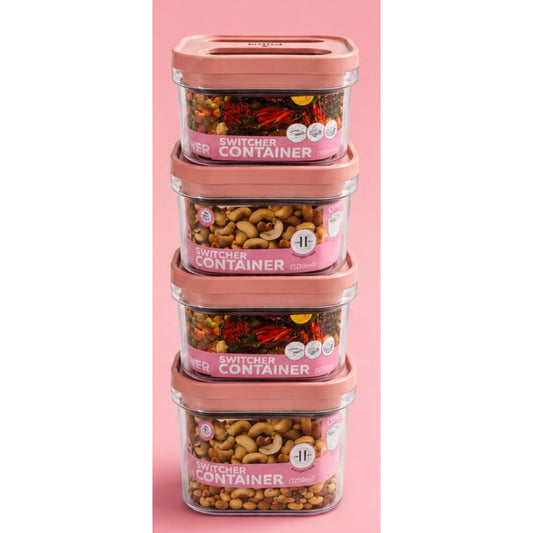 Amfyn Pack of 4 Switchers Airtight Storage Container Set 1250 ML (Pink)
