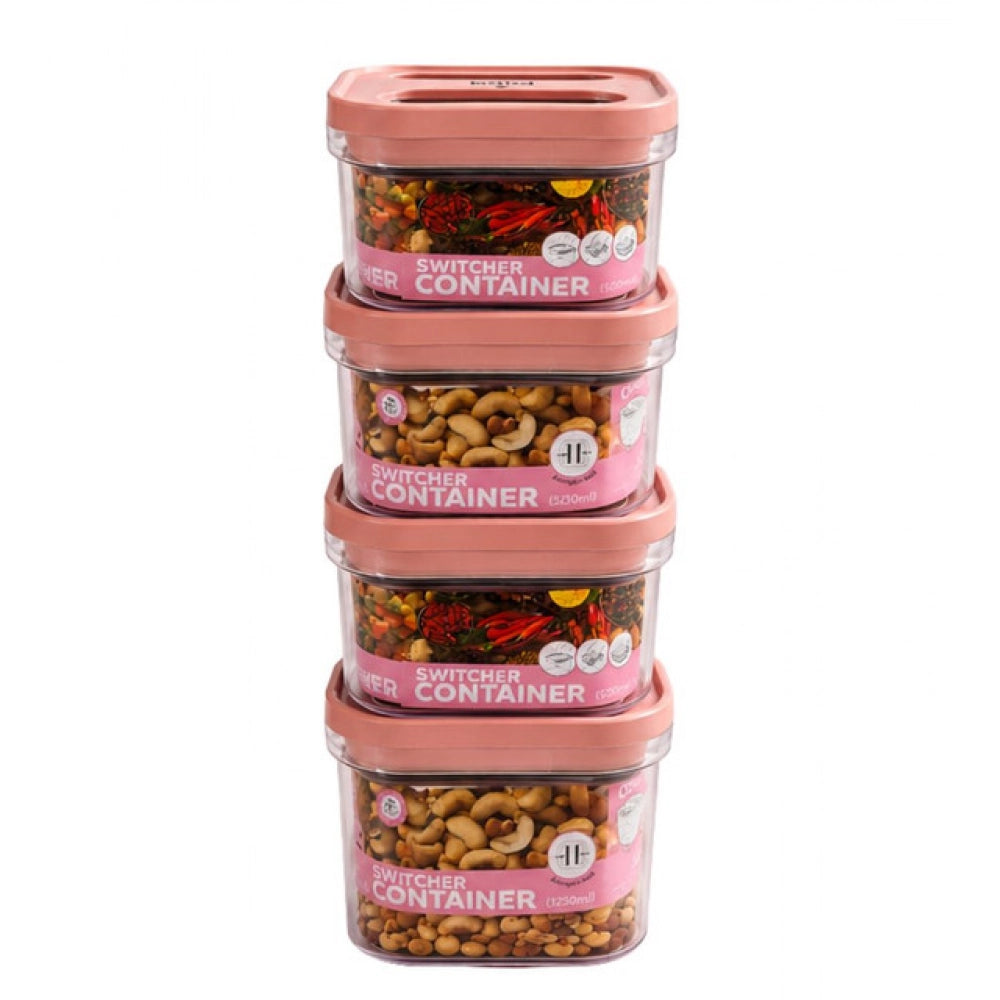 Amfyn Pack of 4 Switchers Airtight Storage Container Set 1250 ML (Pink)