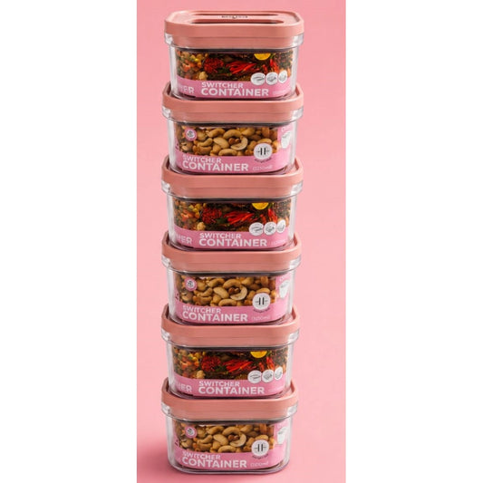 Amfyn Pack of 6 Switchers Airtight Storage Container Set 1250 ML (Pink)