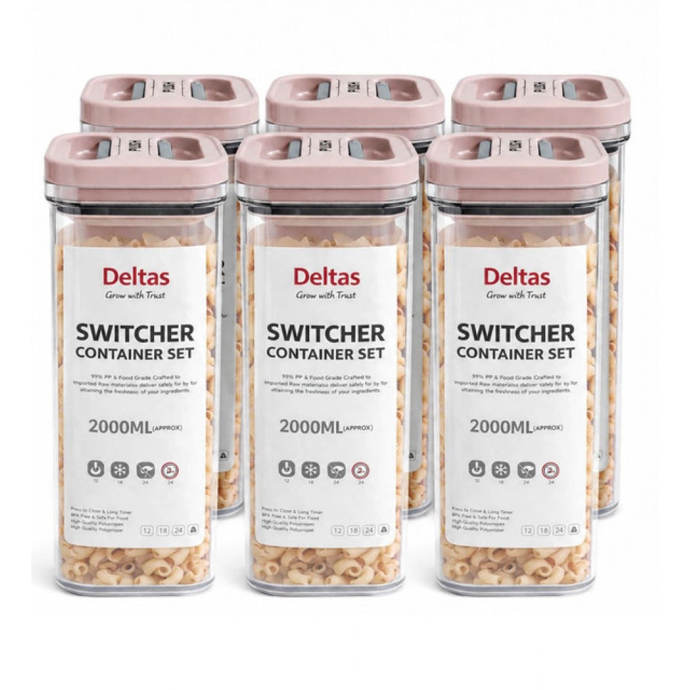 Amfyn Pack of 6 Switchers Airtight Storage Container Set 2000 ML (Pink)