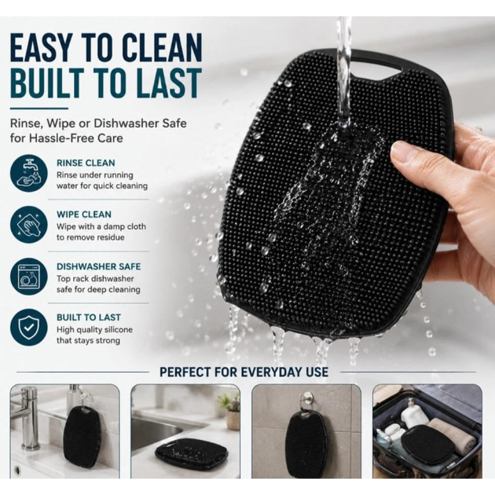 Amfyn Pack of 2 Silicone Body Scrubber Bath Brush (Black)
