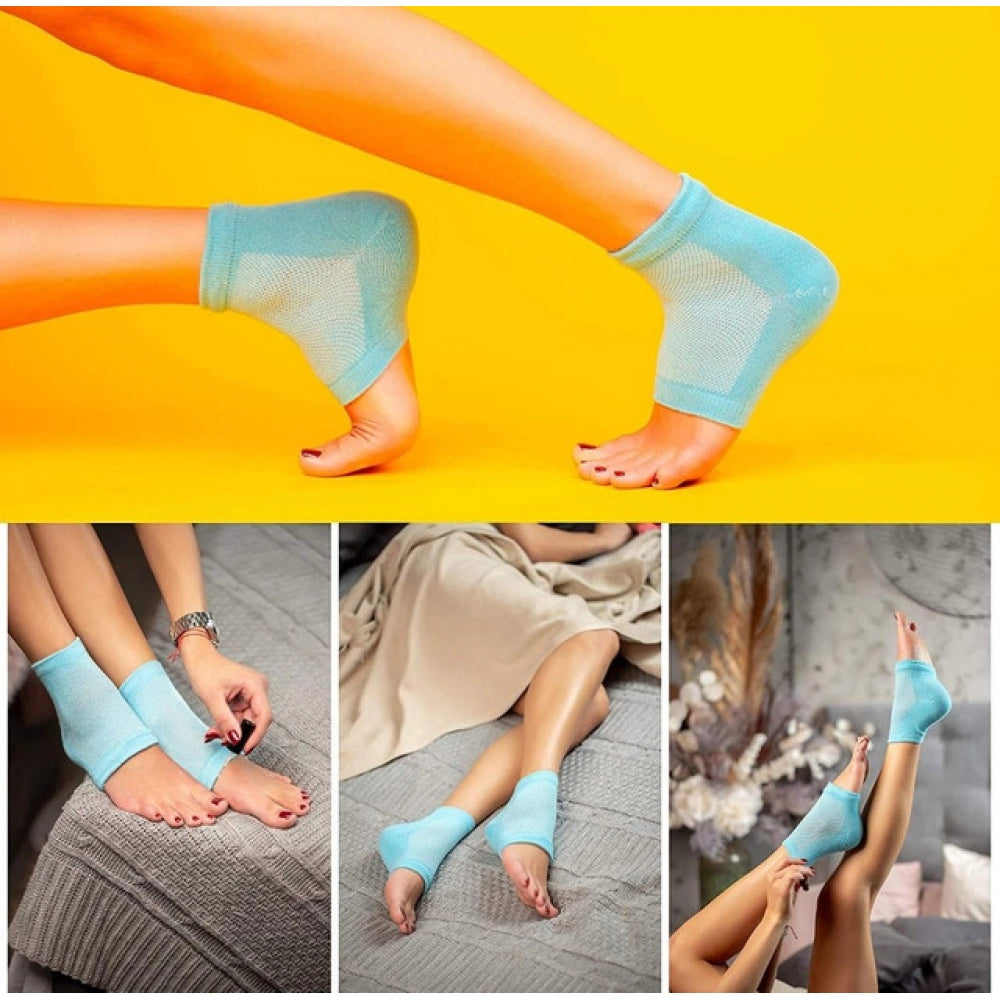 Amfyn Pack of 2 Half Gel Cotton Heel Socks (Blue)