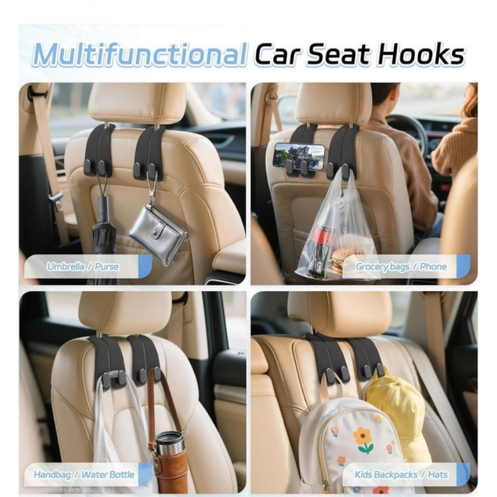 Amfyn Pack of 2 Leather Car Seat Headrest Hook (Black)