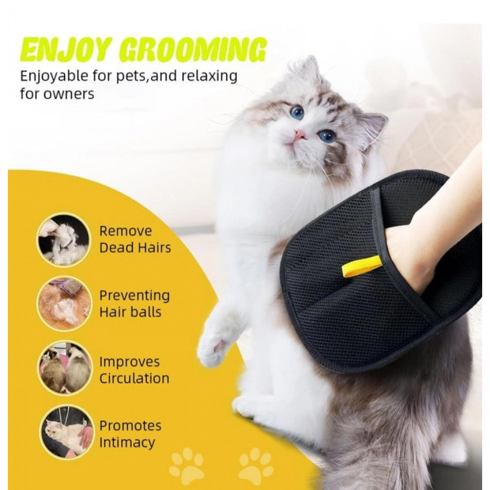 Amfyn Pack of 2 Cat Dog Hair Remover Gloves (Black)