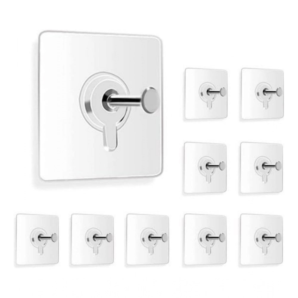 Plastic wall hooks pack, metal hook on square backing, multiple units shown