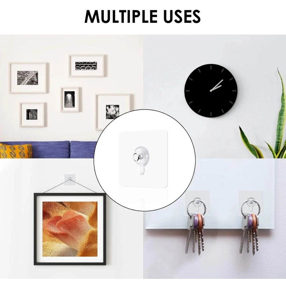 Plastic wall hook set, square backing with metal hook for hanging keys