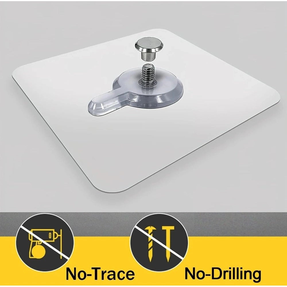 Plastic wall hook with chrome-style top and threaded center, close-up on square backing