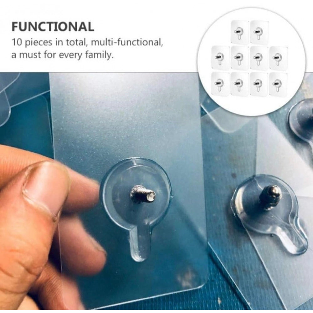 Wall hook installation with silver hook on white mounting plate, 10-pack set