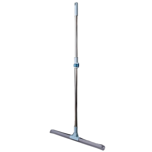 Telescopic floor wiper with dark wiper blade and light-blue metal handle