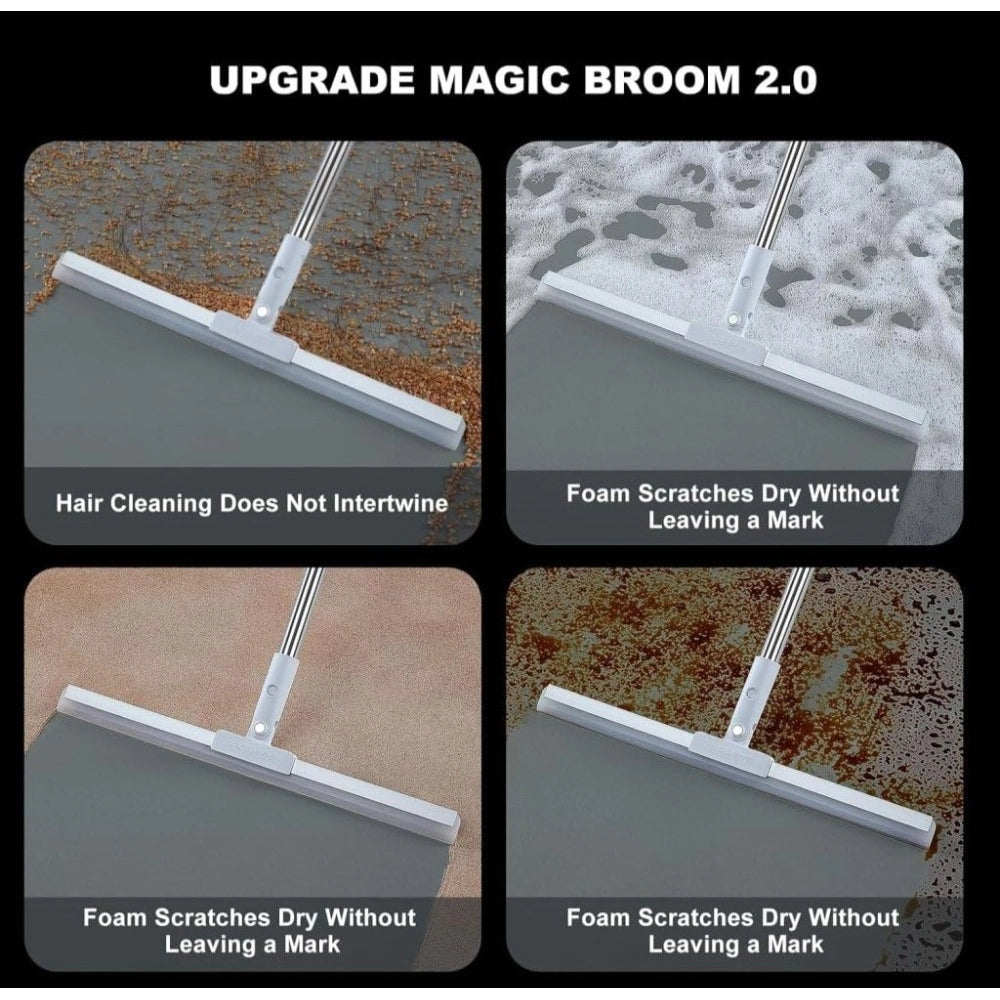Floor wiper head with wide white blade and foam pad, on telescopic pole
