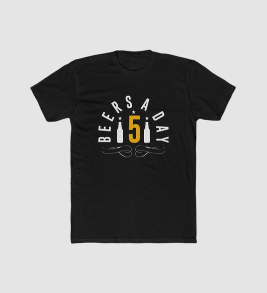 Men's black polyester crew-neck T-shirt with front graphic print